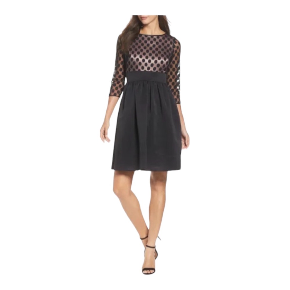 LBD by ElizaJ Dress‎ with Polka dots Sheer Arms Size 6